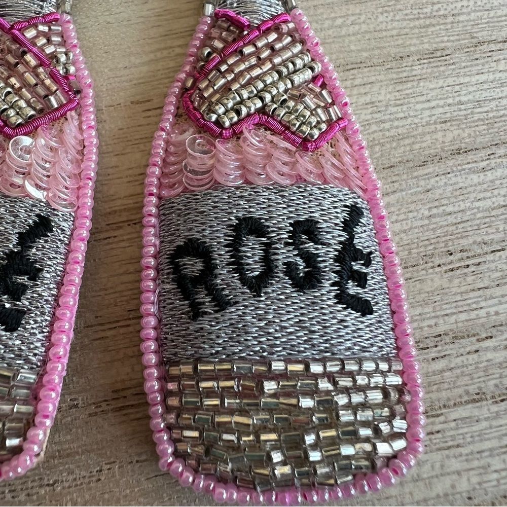 New Monkees of Winter Park Pink Rose Bottle Beaded Sequin Dangle Post Earrings - Picture 3 of 9